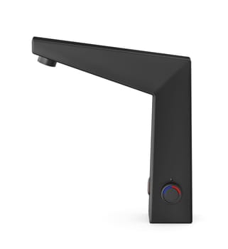 Matte black electronic sensor faucet on white background