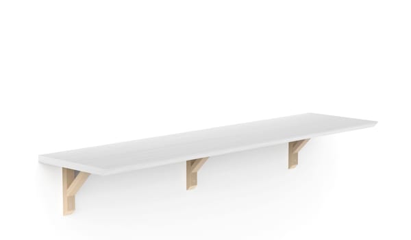 Wooden shelf with brackets on a white wall