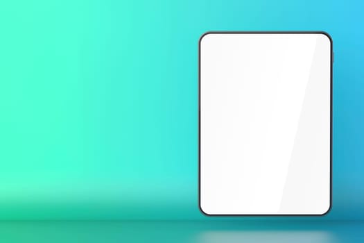 Tablet with empty screen on shiny color background, front view