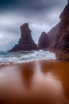 Praia da Ursa (Ursa Beach), in Sintra near Lisbon in Portugal. Foggy day.