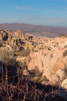 Amazing rocks in Zelve by night. Cappadocia Earth Pyramids. Goreme. Turkey.