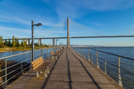 Lisbon, Portugal - October 01, 2022: Vasco da Gama bridge in Lisbon, Portugal