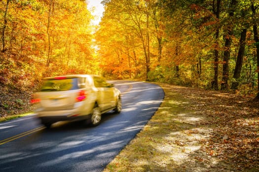 Scenic drive on Blue Ridge Parkway in North Carolina in fall