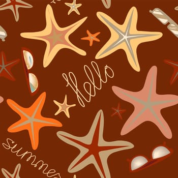 multicolored starfish and sunglasses seamless pattern without background