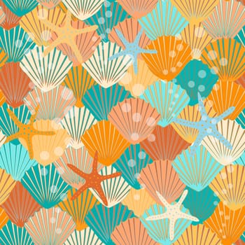 multicolored starfish and seashells seamless pattern without background