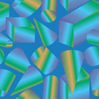 seamless pattern with different colored geometric shapes and shapes made with gradient without background