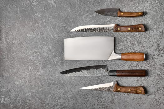 Different kinds of butcher's knives forged by blacksmith