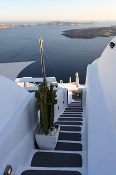 Narrow stone steps, a traditional piece of architecture on the island of Santorini. Greece
