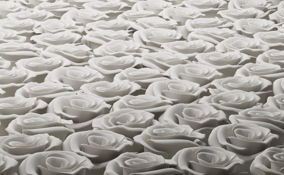 Many white roses using as background, Wedding or Valentines Day concept, love symbol, 3d rendering