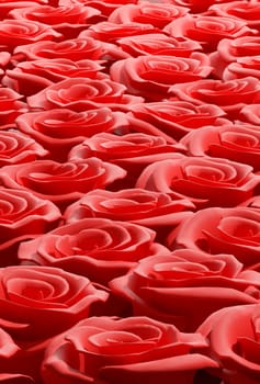 Many red roses using as background, Wedding or Valentines Day concept, love symbol, 3d rendering