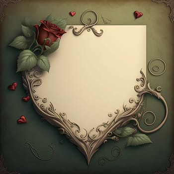 This charming image depicts a bright red love heart surrounded by a delicate bouquet of roses. Crafted with the use of advanced AI technology, this postcard is a beautiful way to express your love and affection to someone special. The image is generated with the use of an AI.