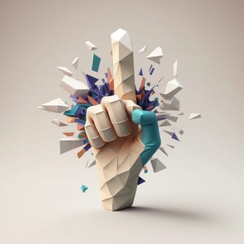 A vivid painting showcasing a hand pointing towards the sky, symbolizing hope and potential. The orange and blue color scheme adds to the feeling of excitement and positivity. The image is generated with the use of an AI.