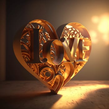 A heart warming representation of love, this digital artwork depicts a heart with the word love inscribed within. The image is generated with the use of an AI, creating a modern interpretation of an age-old emotion.