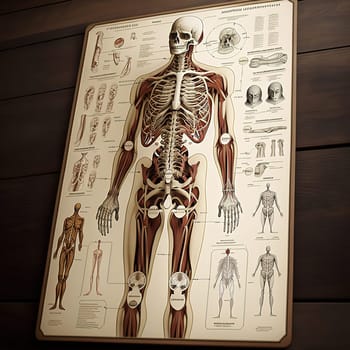 The painting showcases the intricate anatomy of the human skeleton, revealing the complex structures that make up the human body. The detailed depiction highlights the beauty and intricacy of the human form, offering a fascinating glimpse into the inner workings of the human body. The image is generated with the use of an AI.