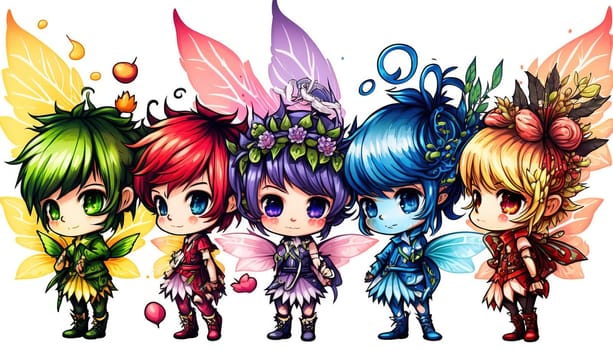 This whimsical painting features a group of mischievous fairies, soaring through the air and surrounded by twinkling lights and delicate flowers. The vibrant colors and playful brushwork bring the magic of these mystical creatures to life. The image is generated with the use of an AI.