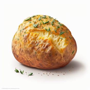 This art piece showcases the beauty of a freshly baked bread, still warm from the oven. The golden-brown crust is inviting, making you want to reach out and grab a bite. The image is generated with the use of an AI.