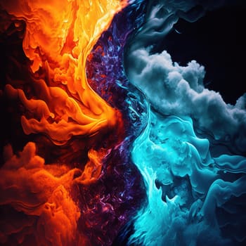 This artistic piece showcases the vibrant colors of orange and blue, creating a stunning backdrop. The combination of the two colors creates a visual appeal that captivates the viewer's attention. The image is generated with the use of an AI.