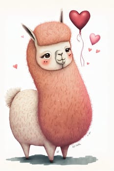 The painting depicts a llama, who is holding a heart-shaped balloon, as it prances through a field of vibrant flowers. The llama's playful expression captures the joyful and adventurous spirit of this colorful escapade. The image is generated with the use of an AI.