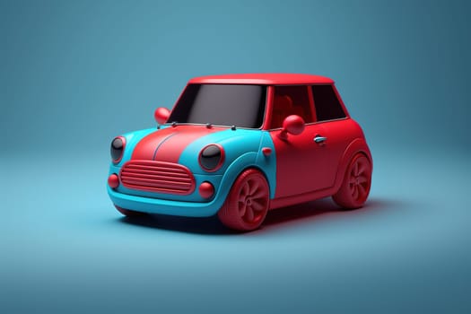 This vivid piece showcases a bold blue and red car in motion, with bright colors and sleek lines that convey energy and speed. The background is blurred to emphasize the focal point, the car itself. The image is generated with the use of an AI.