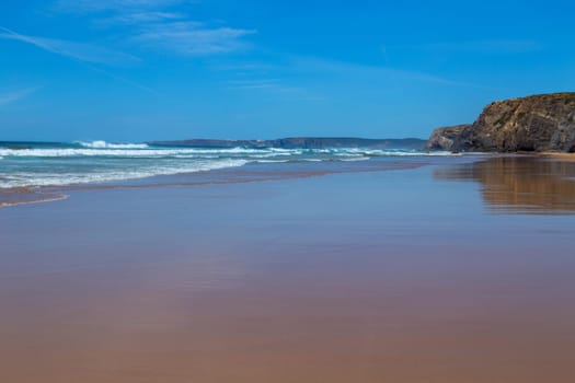 Beautiful empty beach in Algarve west coast, Portugal