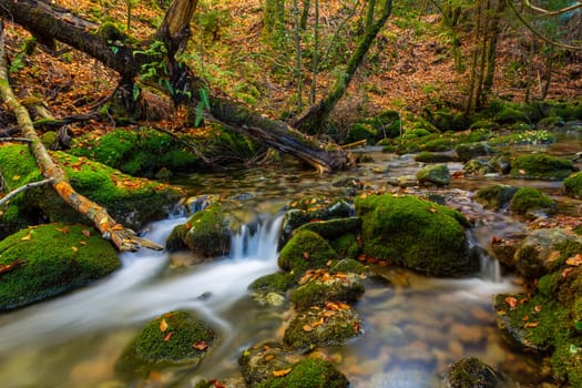River waterfall in the portuguese national park of Geres, in the north of the country