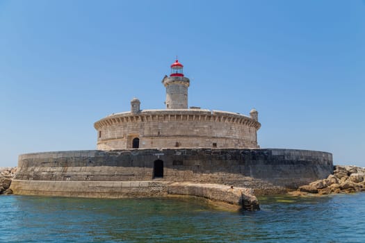 Bugio Lighthouse, situated on an island in the estuary of the Tagus River. Lisbon, Portugal