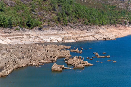 Old ruins of Vilarinho das Furnas, was a village, located in Campo de Geres, Terras de Bouro, on margins of River Homem, in 1972, it was intentionally submerged.