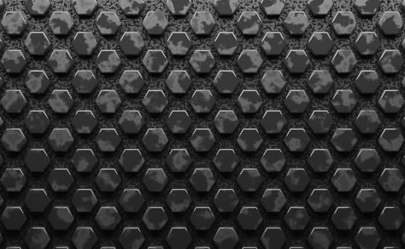 Abstract modern hexagon background in dark grey with scratches, 3d rendering