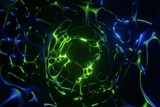 Abstract modern wire with blue and green lights, fantasy  or sci-fi background, 3d rendering