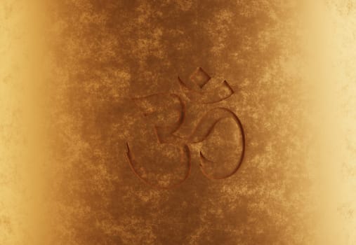 Om sign on a beautiful golden background, meditation or spiritual backdrop, 3d rendering