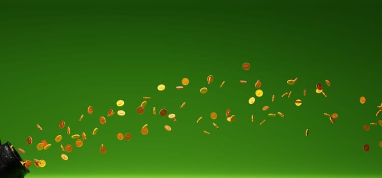 Pot of gold Happy St. Patricks Day on a green background, 3d rendering