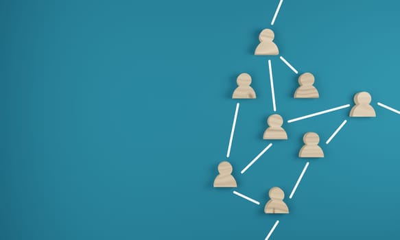Abstract teamwork, network and community concept on a blue background with space for text, 3d rendering