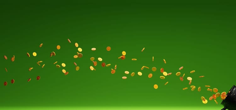 Pot of gold Happy St. Patricks Day on a green background, 3d rendering