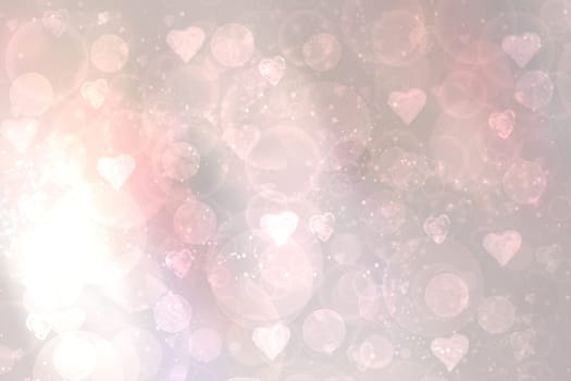 Valentines or mothers day card template. Abstract delicate romantic illustrated pink gradient blue background texture with pink and white bokeh hearts. Beautiful backdrop.