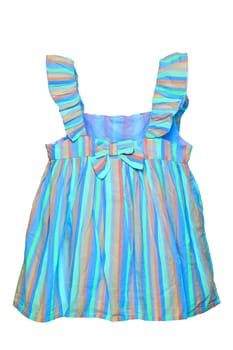 Summer dress isolated. Closeup of a colorful striped sleeveless baby girl dress isolated on a white background. Children spring fashion. Clipping path. Front view.