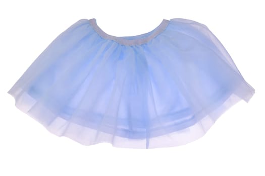 Blue skirt isolated. Beautiful delicate transparent pink silk summer skirt for girl. Clipping path. Ballerina kids clothing. Children clothes. Concept childs fashion.