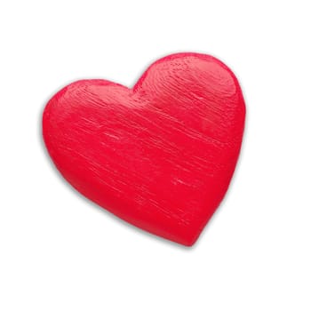 Red wooden heart shape, love symbol, close up studio shot, Valentines Day or wedding object