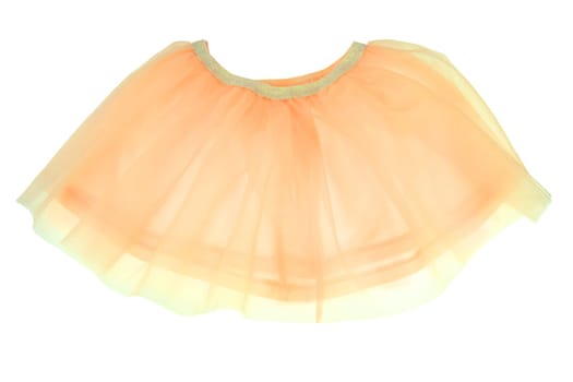Yellow skirt isolated. Beautiful delicate transparent yellow silk summer skirt for girl. Clipping path. Ballerina kids clothing. Children clothes. Concept childs fashion.