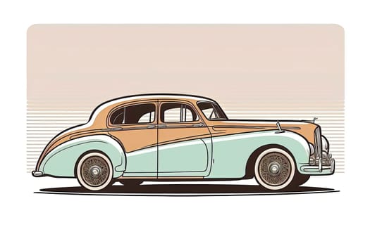 Vintage retro styled car mockup on white background, right side view. Generative Ai.