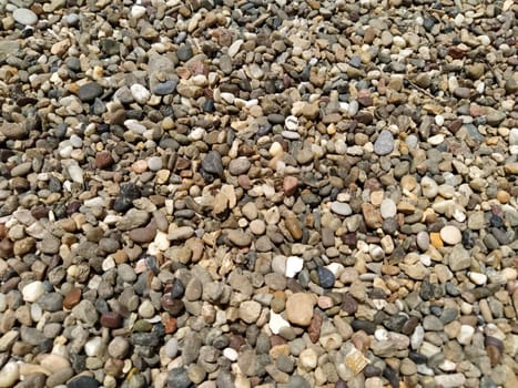 Pebbles as a background image. White, gray, brown, reddish small stones or pebbles