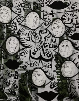 Venice, Italy - September 6, 2022:  59th Venice Art Biennale in Venice. The Nymphs by the German artist Charline von Heyl