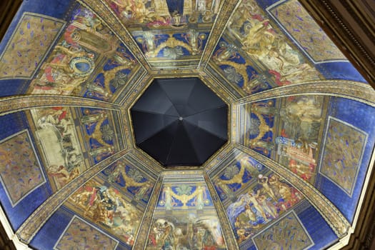 Venice, Italy - September 6, 2022: Decorated ceiling of the Biennale Central Pavilion located in Giardini in Venice. Italy