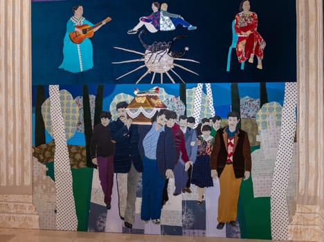 Venice, Italy - Sept 6, 2022: 59th Venice Art Biennale in Venice. Re-enchanting the World the project by Małgorzata Mirga-Tas manifesto on Roma identity and art at the Polish pavilon