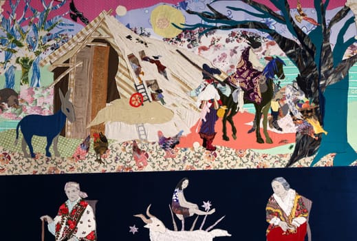 Venice, Italy - Sept 6, 2022: 59th Venice Art Biennale in Venice. Re-enchanting the World the project by Małgorzata Mirga-Tas manifesto on Roma identity and art at the Polish pavilon