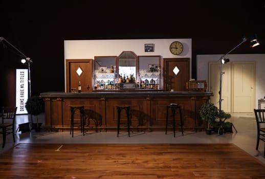 Venice, Italy - Sept 6, 2022: 59th Venice Art Biennale in Venice. Dreams have no titles by Zineb Sedira s film installation takes you back to the cinema of the 1960s and 1970s in French pavilion