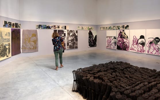 Venice, Italy - September 6, 2022:  59th Venice Art Biennale in Venice. Bronwyn Katz from South Africa makes delicate sculptures and installations from both natural materials