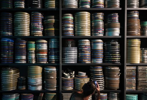 Venice, Italy - Sept 6, 2022: 59th Venice Art Biennale in Venice. Dreams have no titles by Zineb Sedira s film installation takes you back to the cinema of the 1960s and 1970s in French pavilion