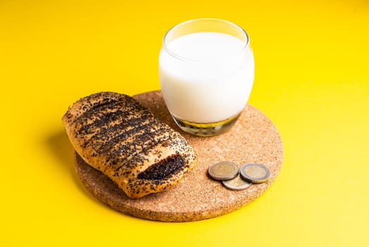 Wheat bread breakfast and milk in a morning, croissant, plate