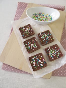 Homemade chocolate with sugar beads