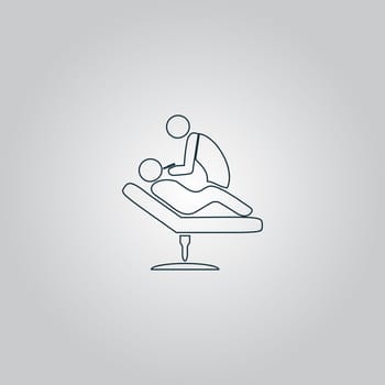 Dental clinic. Dentist treats teeth man in a chair. Flat web icon, sign or button isolated on grey background. Collection modern trend concept design style vector illustration symbol